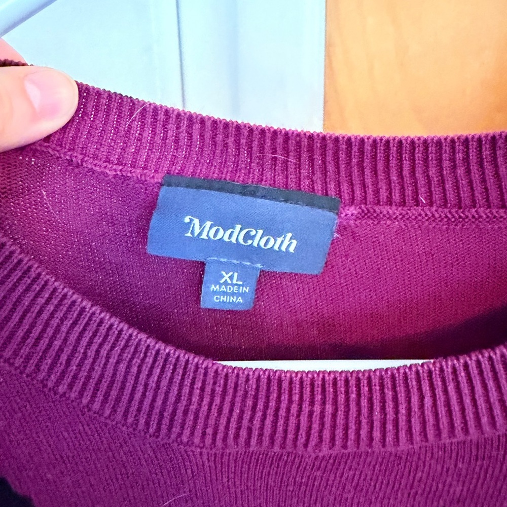 ModCloth Purple Bat Print Crewneck Sweater Dress - Picture 2 of 3
